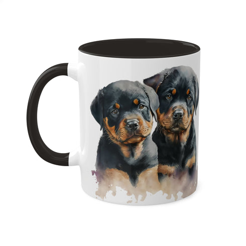 Rottweiler Pupies - Color Accent Mugs, 11oz 11oz Black